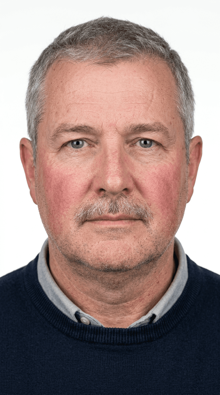 Passport-style portrait of Vanya, AI UGC creator