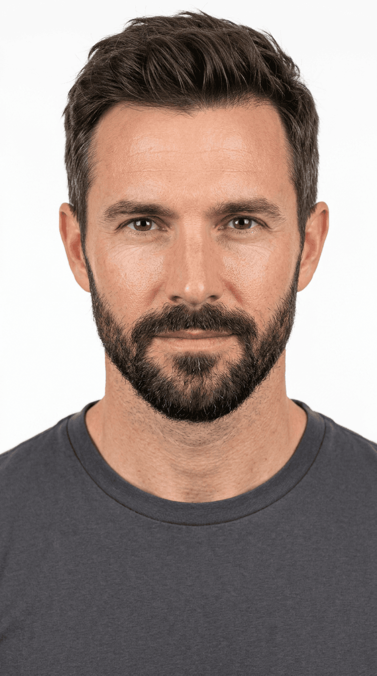 Passport-style portrait of Alexander Sterling, AI UGC creator