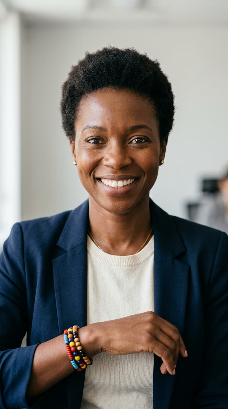 Passport-style portrait of Grace Mwangi, AI UGC creator