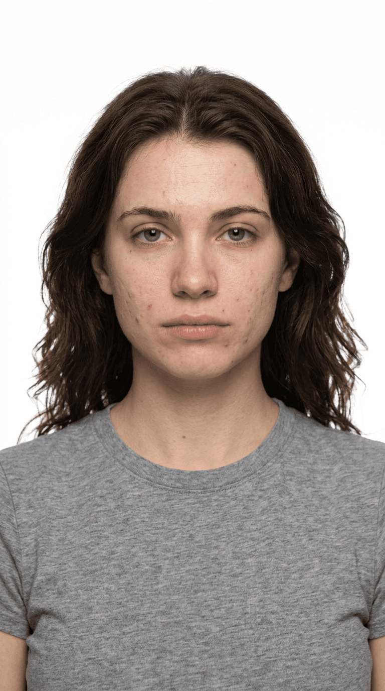Passport-style portrait of Lucy, AI UGC creator