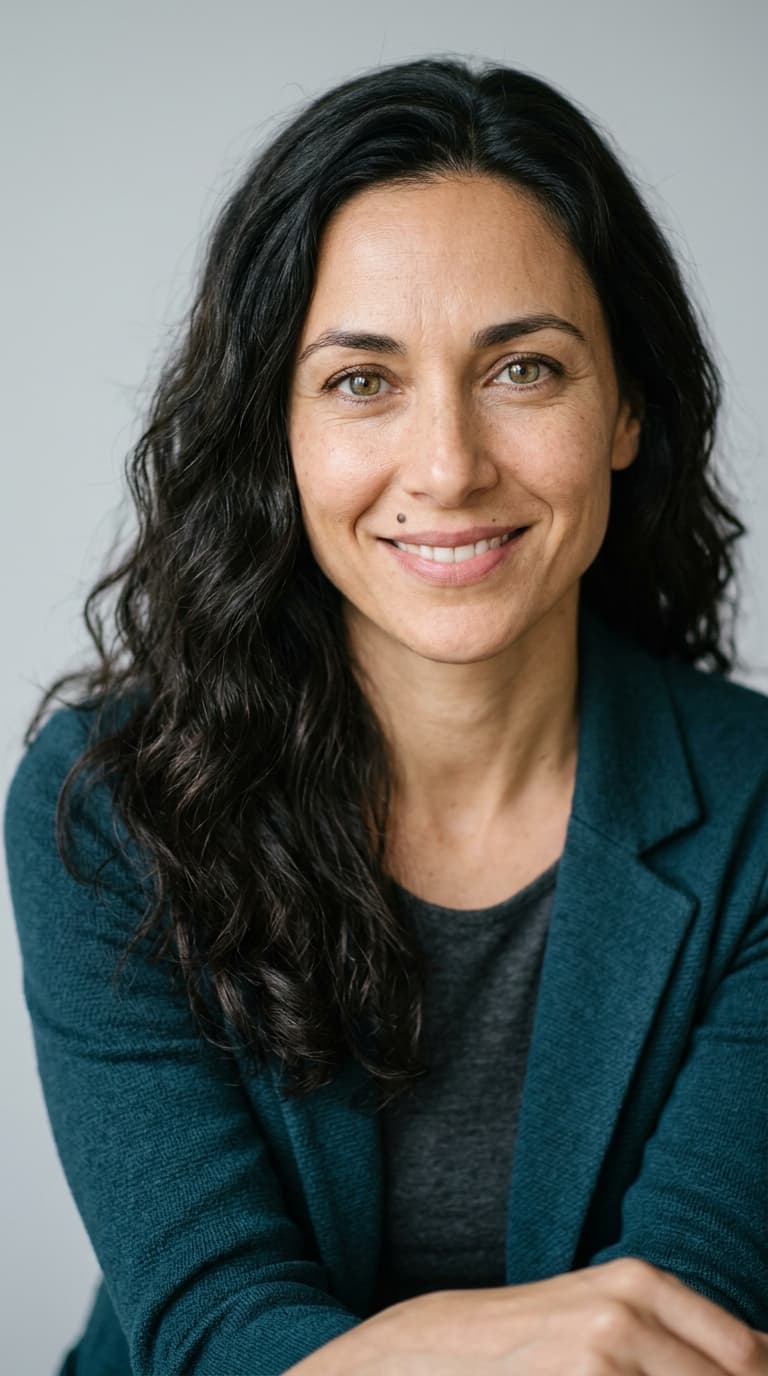 Passport-style portrait of Sofia Castellano, AI UGC creator
