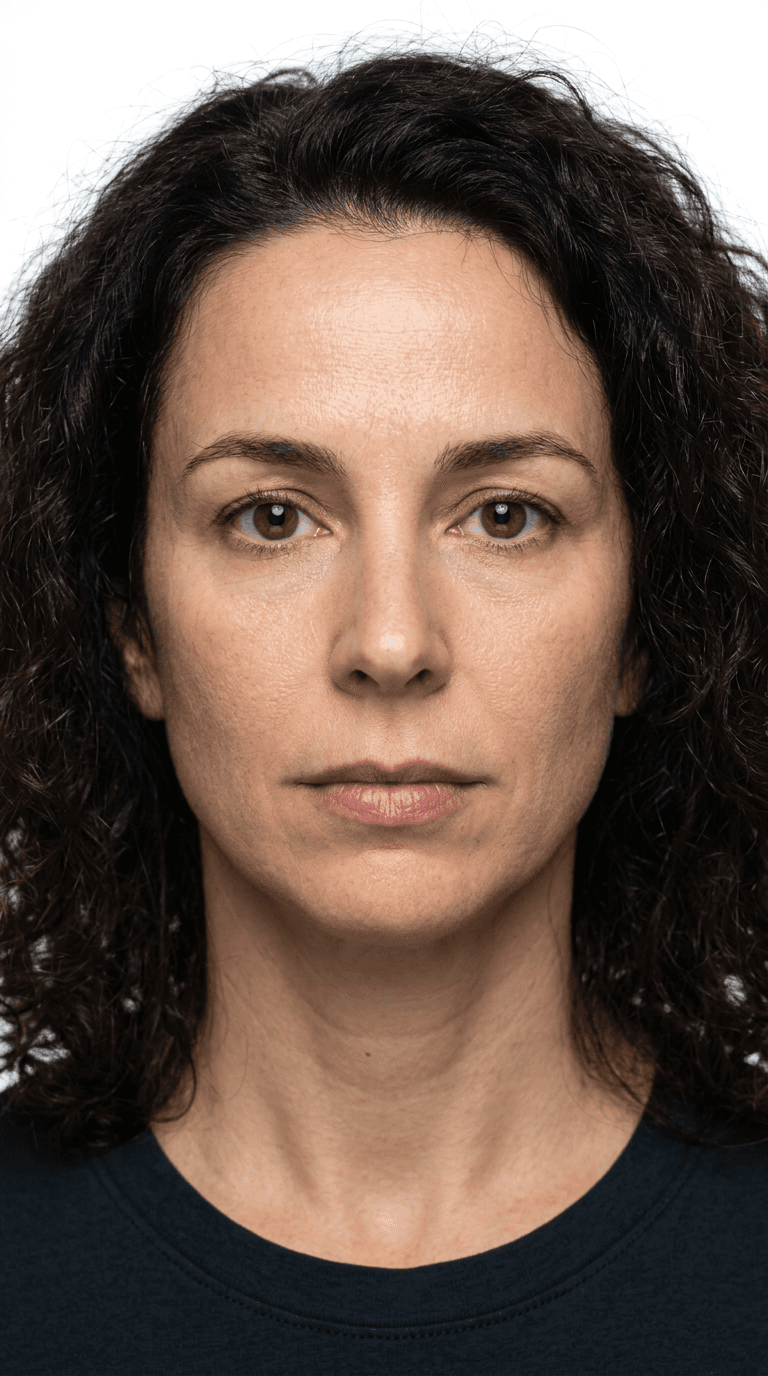 Passport-style portrait of Empowerment Eva, AI UGC creator
