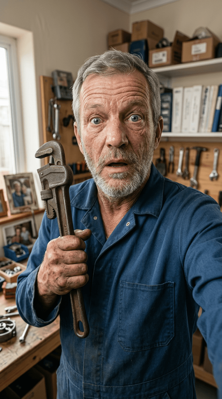 Hank "Grease" Miller, expressive close-up selfie style