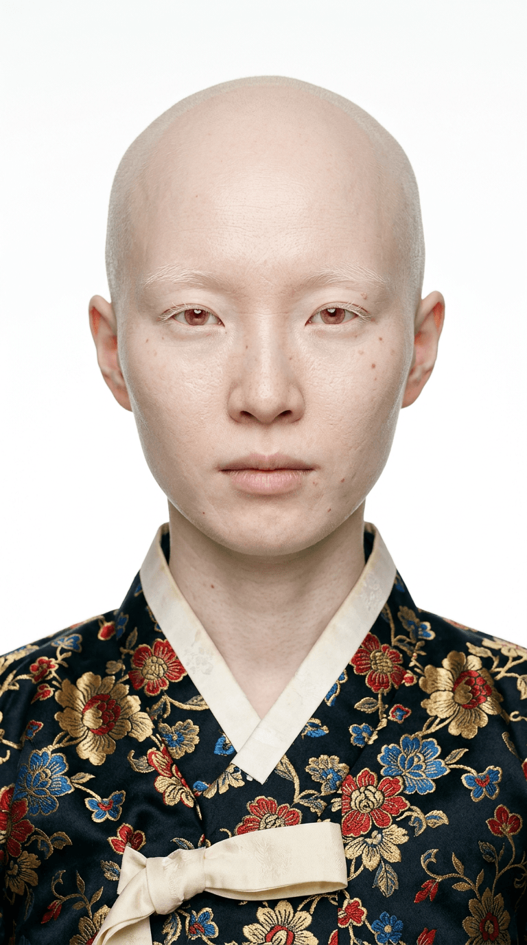 Passport-style portrait of Kora, AI UGC creator