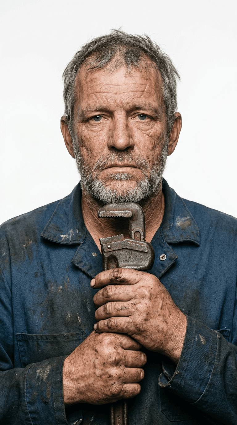 Passport-style portrait of Hank "Grease" Miller, AI UGC creator